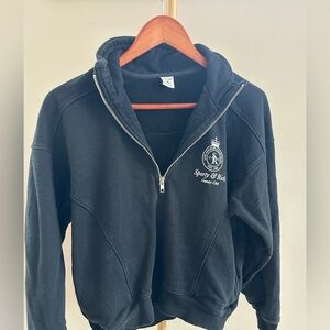 Sporty & Rich Black Half-Zip Sweatshirt – Size XS (Cropped Fit)